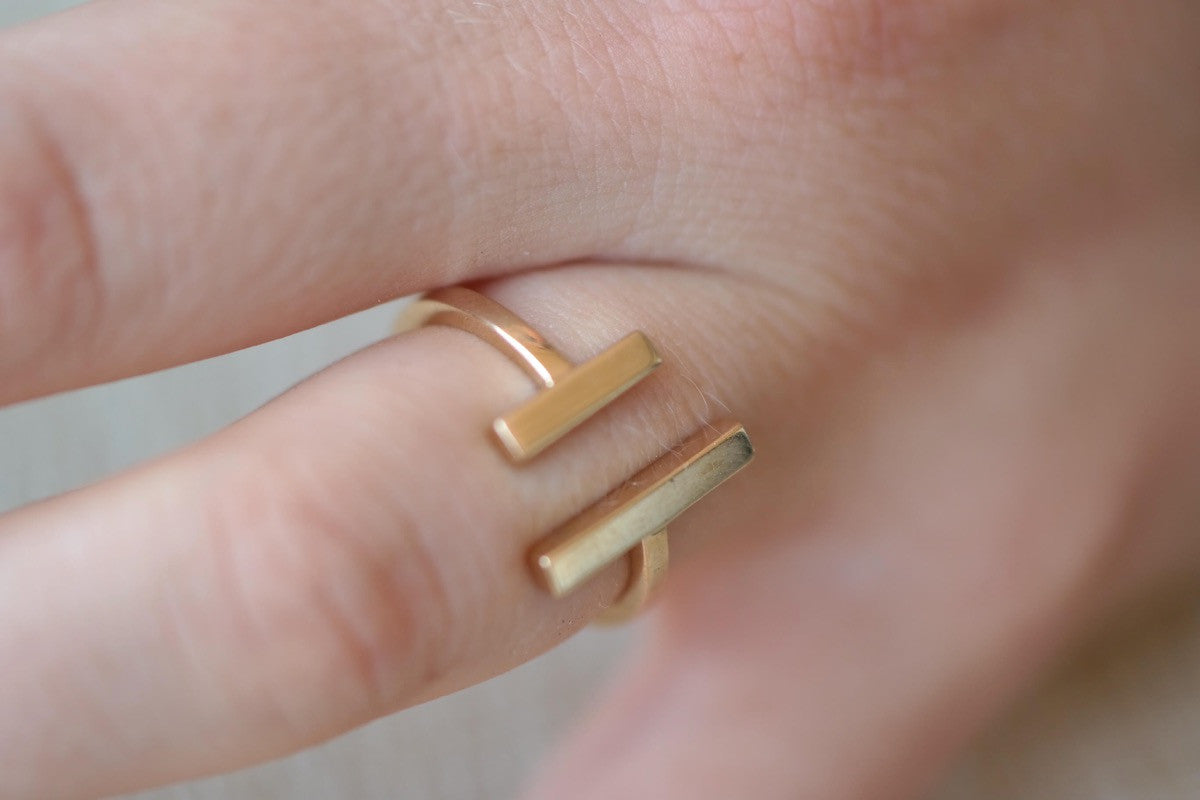 Gold double bar on sale ring