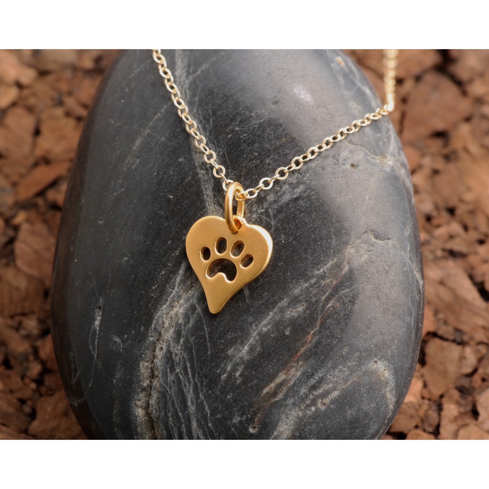 Sterling Silver CZ Heart and Paw Print Necklace