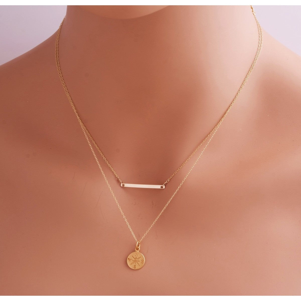 Thin gold online bar necklace