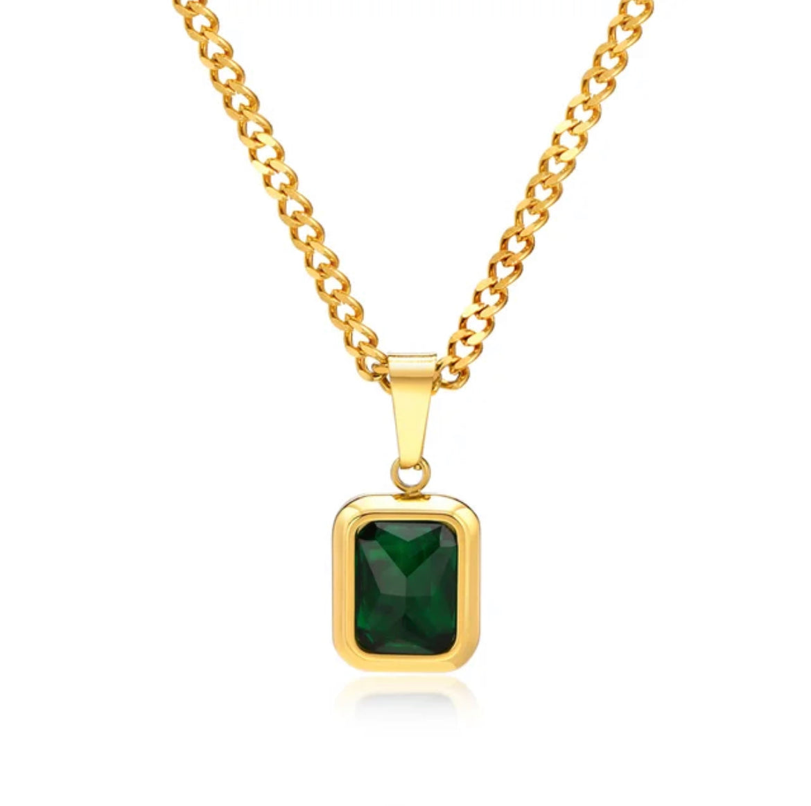 Gold Finish Emerald Green Synthetic Stone Pendant Necklace Set Design by  Johori at Pernia's Pop Up Shop 2024